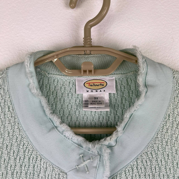 Vintage Talbots Mint Green Heavy Cotton Textured Knit Snap Button Jacket Size 3X - Picture 3 of 10